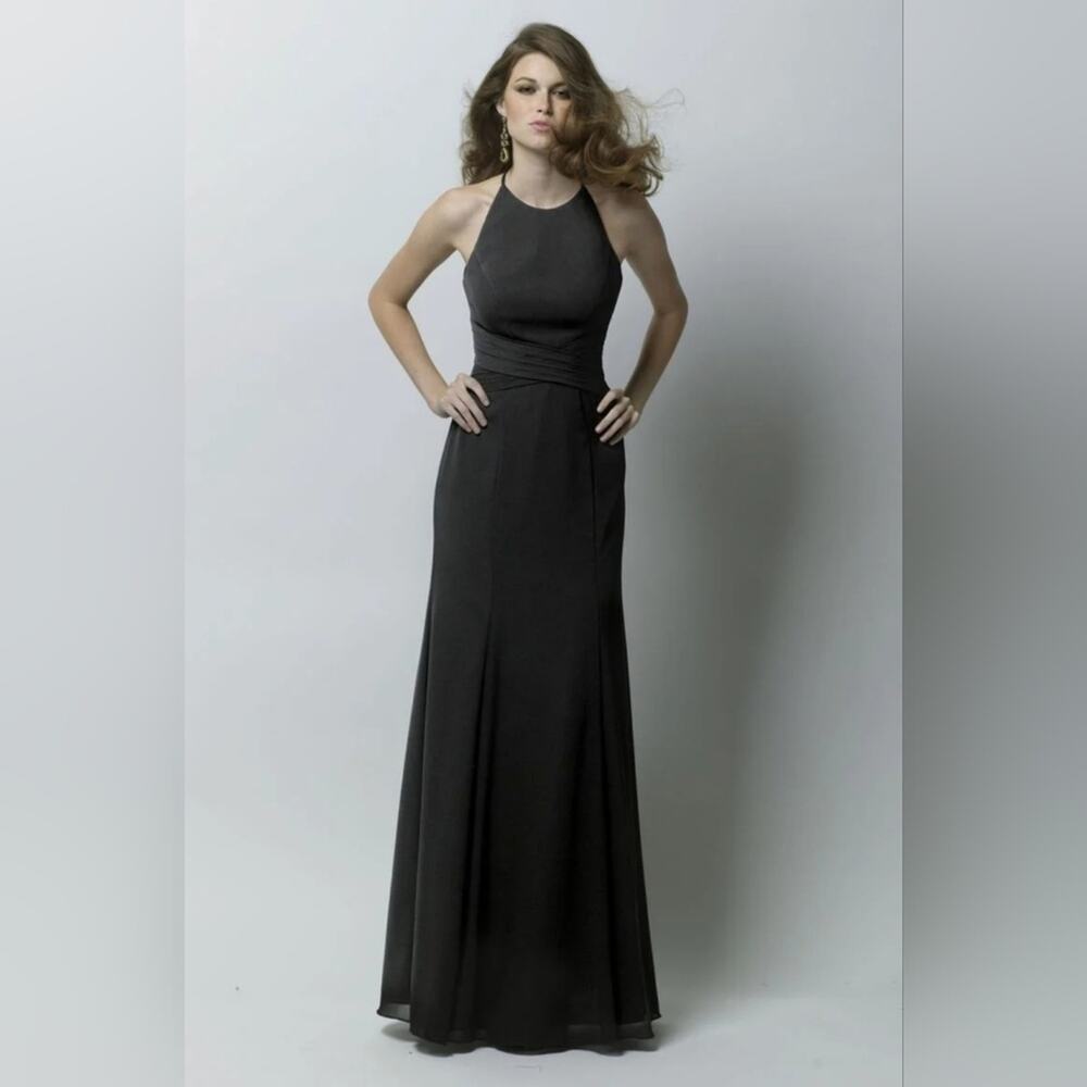 WTOO Watters & Watters Long Black Halter Formal Prom Dress Holiday Size 10
